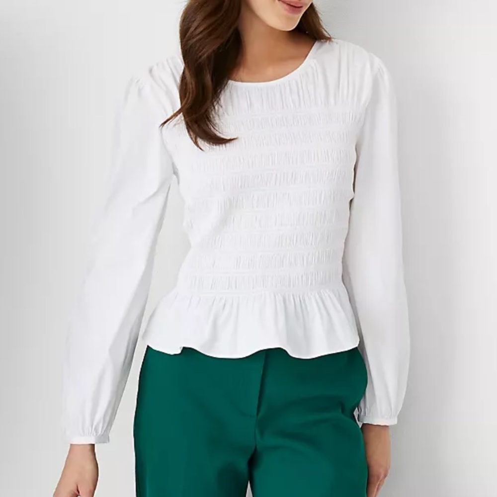 Ann Taylor Smocked Peplum Blouse